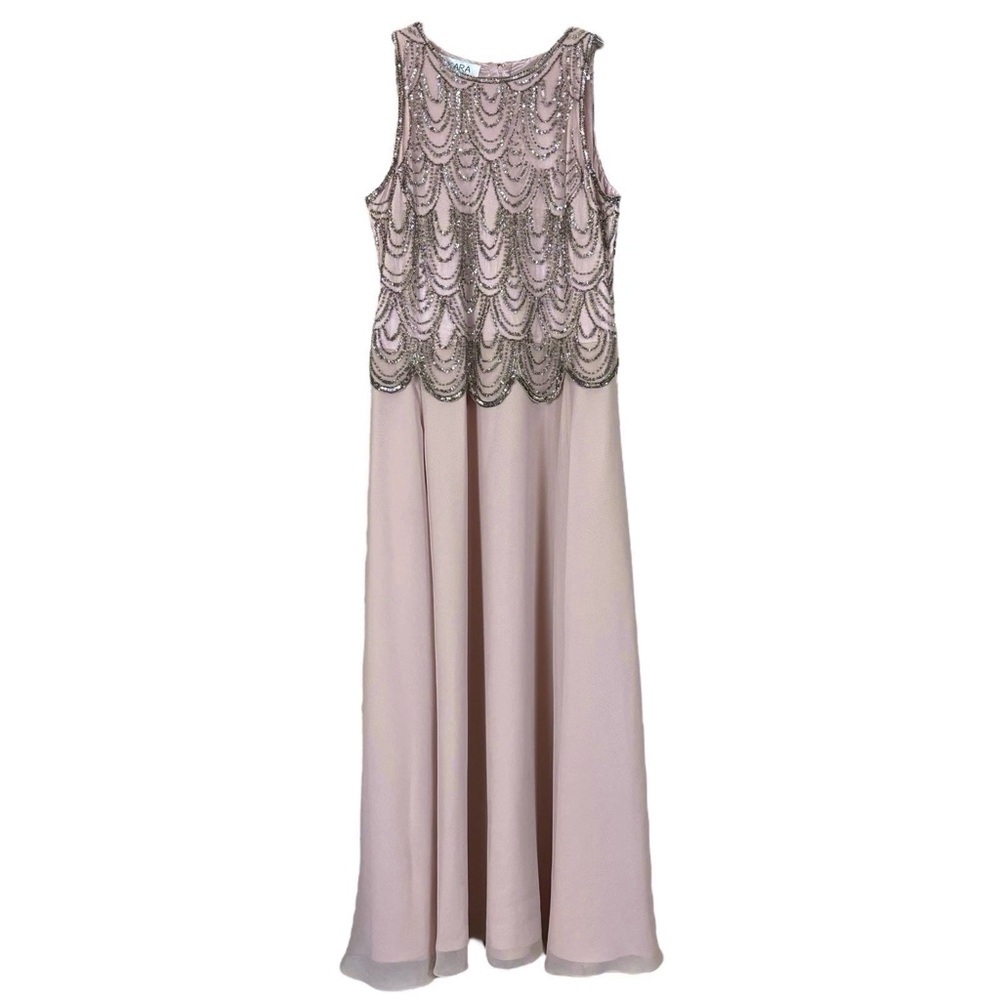 JKara Beaded Sequined Long Evening Dress Gown Dusty Mauve Pink Silver Size 6/8